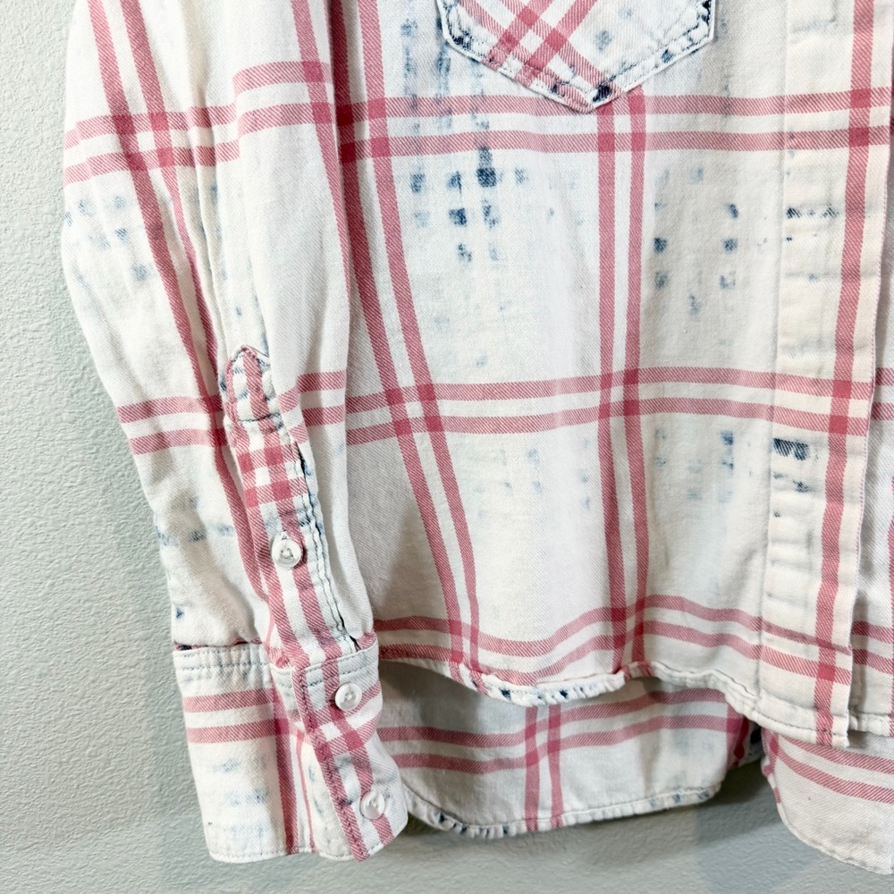 Anthropologie Cloth & Stone Button Down Shirt Size L Split Back Red White Blue - Picture 3 of 11